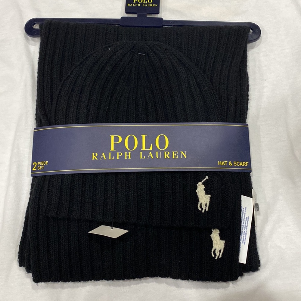 Polo Ralph Lauren Classic Ribbed Hat and Scarf Gift Set.Wool.